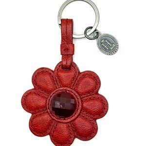 Vintage Lockheart Leather Purse Charm Keychain Key Ring Daisy Flower